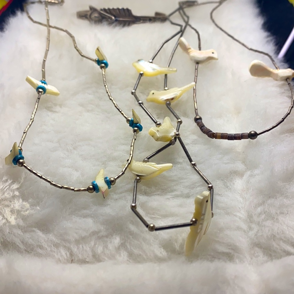 Vintage Sterling and carved Mother of Pearl 3 Necklaces